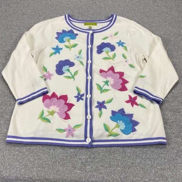 Sigrid Olsen Womens White Floral Embroidered Cardigan Sweater 3/4 Sleeve Size M - Picture 10 of 12